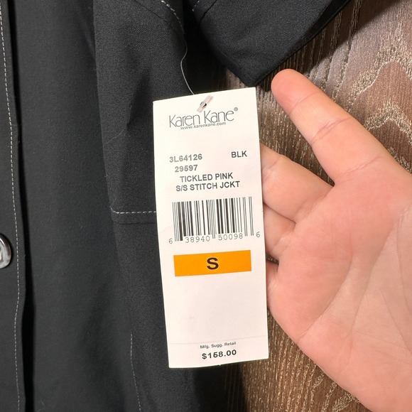 NWT Karen Kane Women Black Short Sleeve Button Up Collarless Blazer Jacket Small - Picture 4 of 9